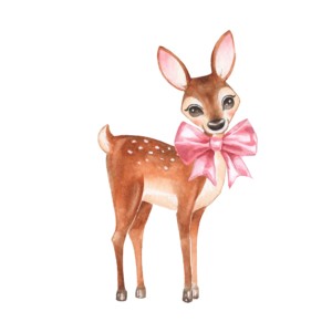 Baby,deer.,hand,drawn,cute,fawn,with,a,bow.,cartoon